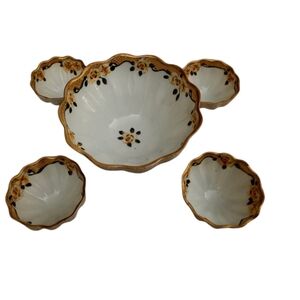 Nippon Morimura Bros. Hand Painted Gold Guilded Floral Scalloped Edge Bowl Set 5